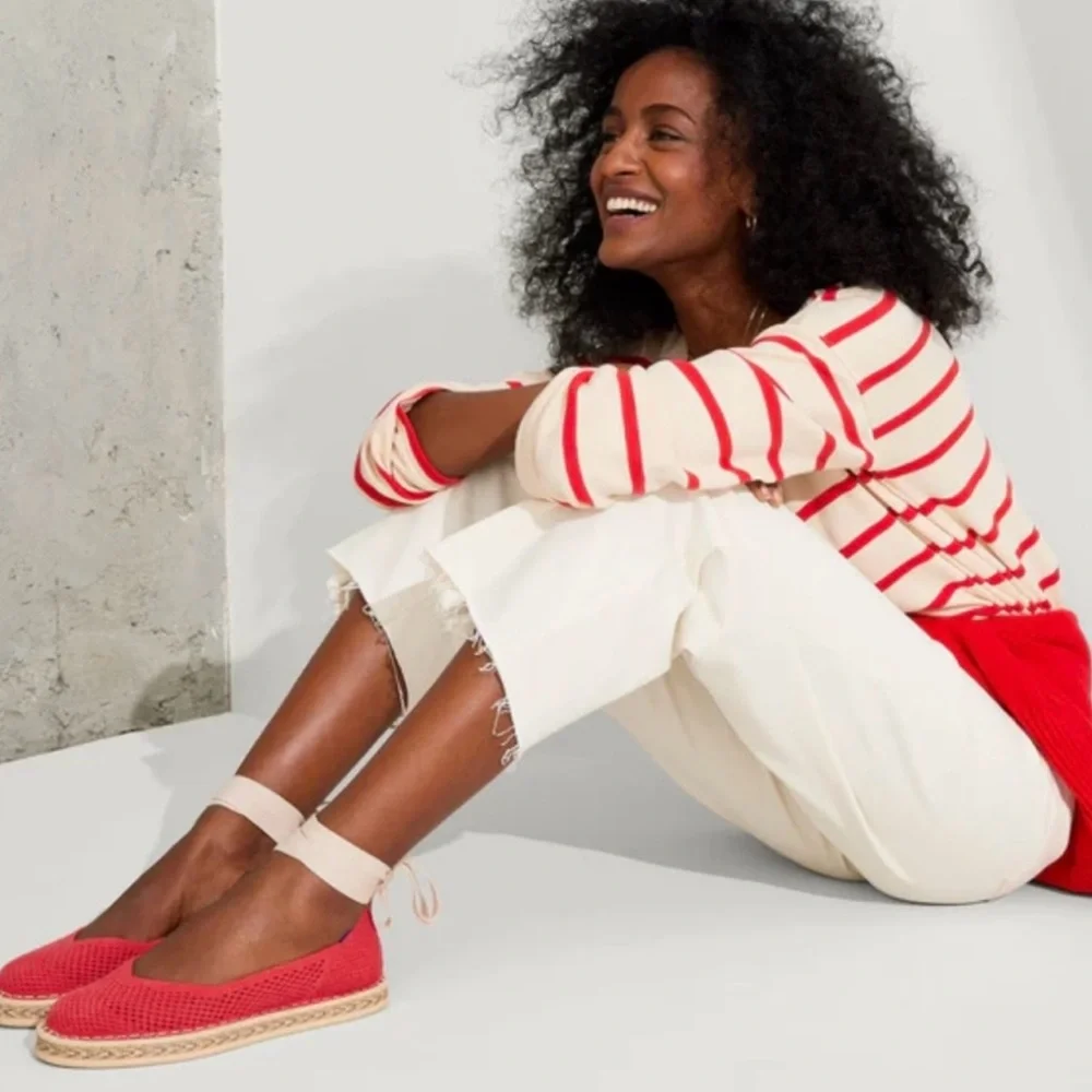NEW ROTHYS Boardwalk Red Wrap Espadrilles Flats Slip Ons
